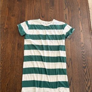Everlane Green and White Striped Short Sleeve Dress